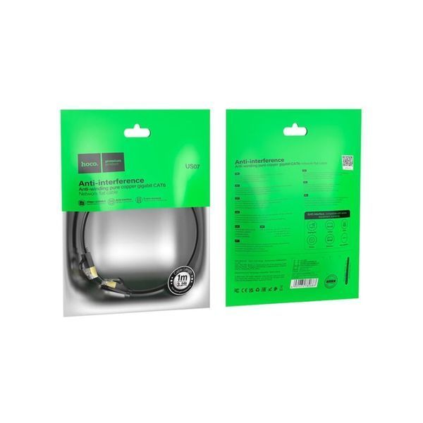 Інтернет кабель HOCO US07 General pure copper flat network cable 6Gbit/1m. Чорний 00000001013 фото