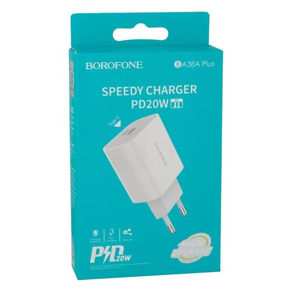 Мережевий зарядний пристрій Borofone BA38A Plus Speedy PD20W/QC3.0/3A white 00000001083 фото