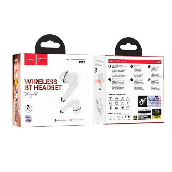 Навушники бездротові HOCO EQ2 Thought true wireless BT5.3/7hours White 00000000394 фото