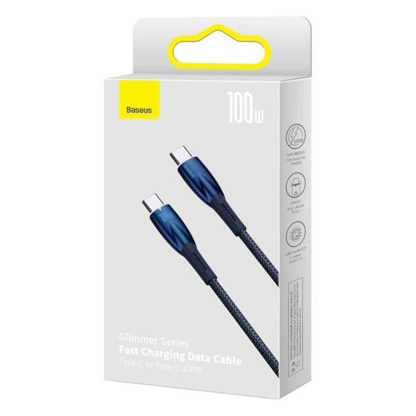PD кабель Baseus Glimmer Series Fast Charging Data Cable Type-C to Type-C 100W 1m Blue CADH000703 00000001062 фото