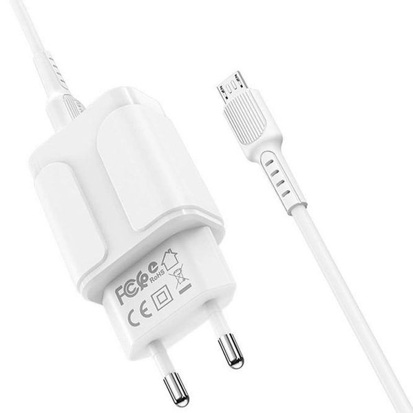 Мережевий Зарядний Пристрій Borofone BA37A 2USB 2.4A+кабель Micro USB White 00000001081 фото