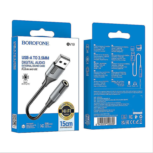 Адаптер BOROFONE BV19 Creator digital audio converter Type-C to 3.5mm чорний 00000001063 фото