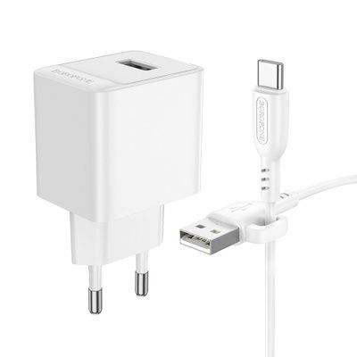 МЗП BOROFONE BAS11A Erudite single port 1USB/2.1A+ Cable Type-C білий 00000000776 фото