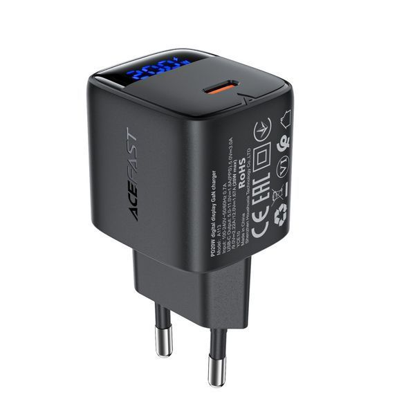 МЗП ACEFAST A113 PD20W GaN (USB-C) with digital display Black 00000000722 фото