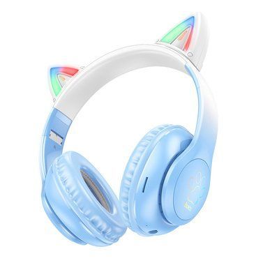 Навушники накладні HOCO W42 Cat Ears over-ear BT headphones BT5.3 Crystal Blue 00000000405 фото