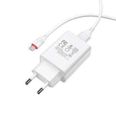 МЗП BOROFONE BA21A Long QC3.0 1USB/3A/18W + Cable Micro білий 00000000763 фото