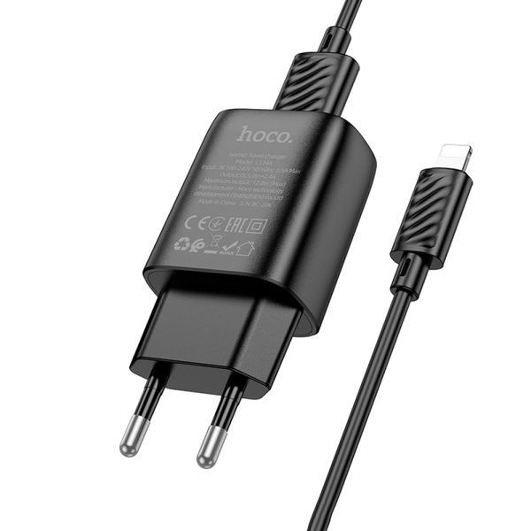 МЗП HOCO C134A Solid single-port charger + Lightning cable Black 00000000815 фото