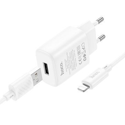 МЗП HOCO C134A Solid single-port charger + Lightning cable White 00000000816 фото