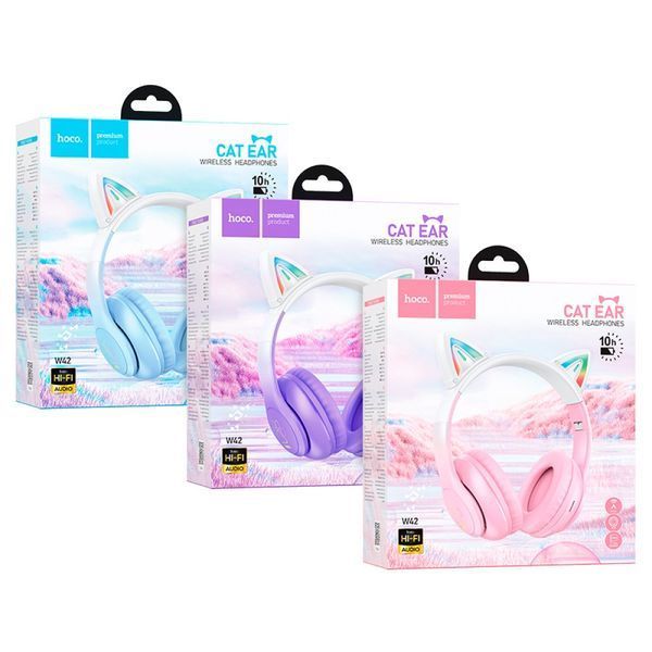 Навушники накладні HOCO W42 Cat Ears over-ear BT headphones BT5.3 Cherry Blossom 00000000404 фото