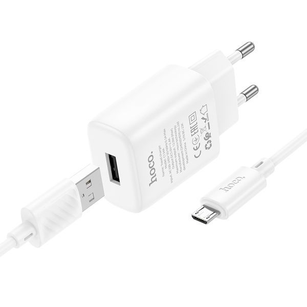МЗП HOCO C134A Solid single-port charger set 2,4A (Micro) White 00000000818 фото