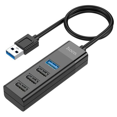 USB-хаб (кабель-перехідник) Type-C(PD) Hoco HB25 4-in-1 Type-C to USB3.0+USB2.0*3 Black 00000002030 фото