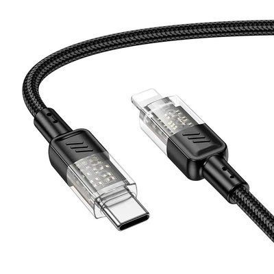 Кабель HOCO U129 Spirit transparent charging data cable iP 1,2m. Black 00000000974 фото