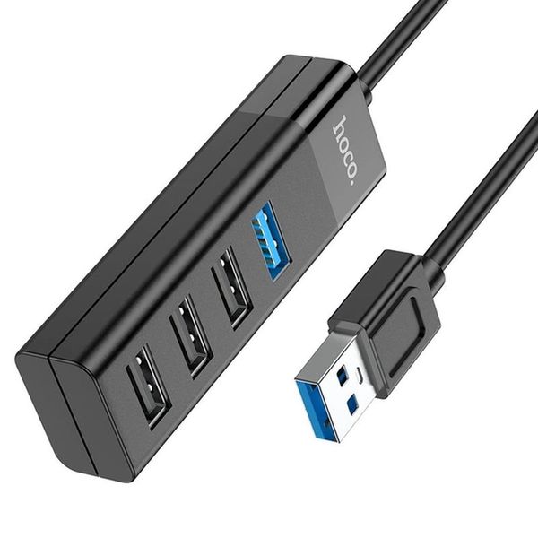 USB-хаб (кабель-перехідник) Type-C(PD) Hoco HB25 4-in-1 Type-C to USB3.0+USB2.0*3 Black 00000002030 фото