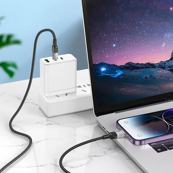 Кабель HOCO U129 Spirit transparent charging data cable iP 1,2m. Black 00000000974 фото
