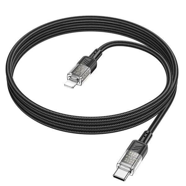 Кабель HOCO U129 Spirit transparent charging data cable iP 1,2m. Black 00000000974 фото