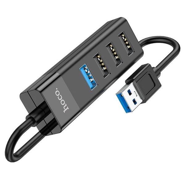 USB-хаб (кабель-перехідник) Type-C(PD) Hoco HB25 4-in-1 Type-C to USB3.0+USB2.0*3 Black 00000002030 фото