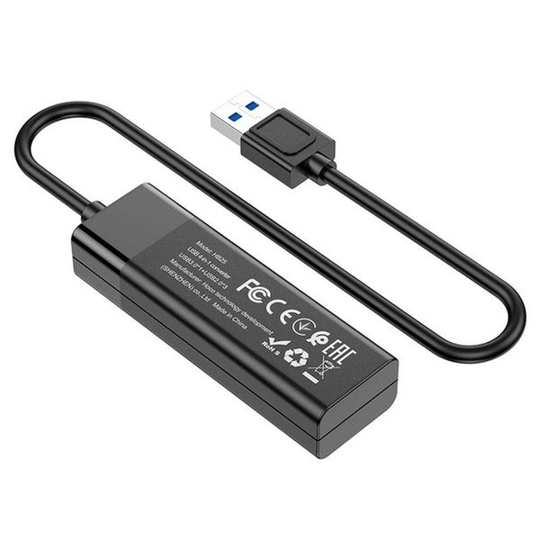 USB-хаб (кабель-перехідник) Type-C(PD) Hoco HB25 4-in-1 Type-C to USB3.0+USB2.0*3 Black 00000002030 фото