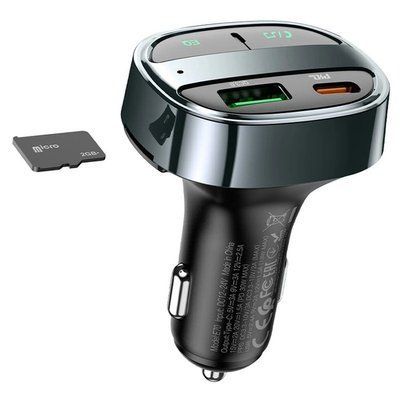 Автомобільний FM-модулятор Bluetooth (трансмітер) автомобільний зарядний пристрій Hoco E70 car BT 1USB 1PD QC PD 30W BT5.0 Black 00000000606 фото