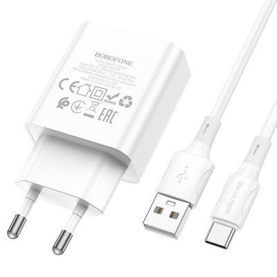 МЗП BOROFONE BA74A Aspirer 1USB/2.1А Cable Type-C білий 00000000770 фото