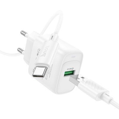 МЗП HOCO C140A Smart single port QC3.0 charger set 18W (QC/FCP/AFC) + Type-C Cable White 00000000823 фото