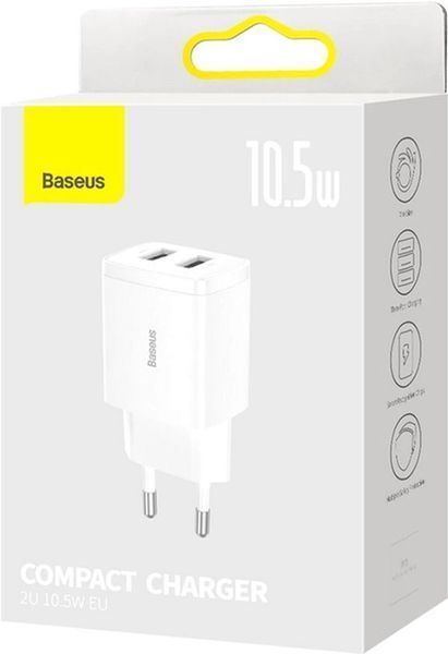 МЗП Baseus Compact Charger 2U 10.5W EU White CCXJ010202 00000000713 фото