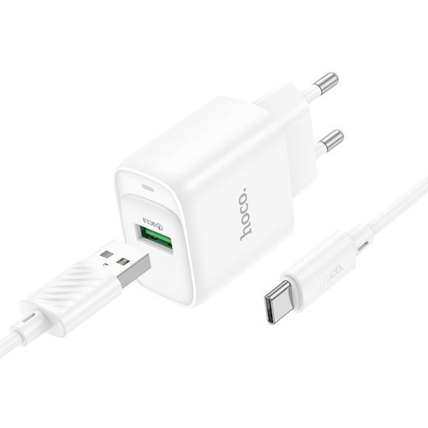 МЗП HOCO C140A Smart single port QC3.0 charger set 18W (QC/FCP/AFC) + Type-C Cable White 00000000823 фото