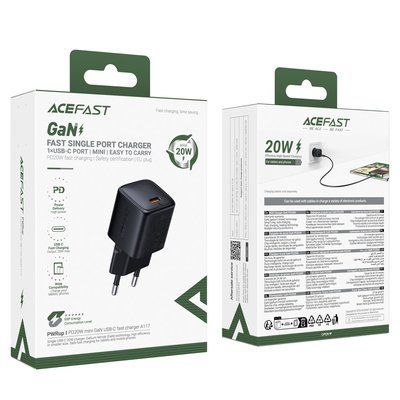 МЗП ACEFAST A117 PD20W mini GaN (USB-C) charger Black 00000000725 фото