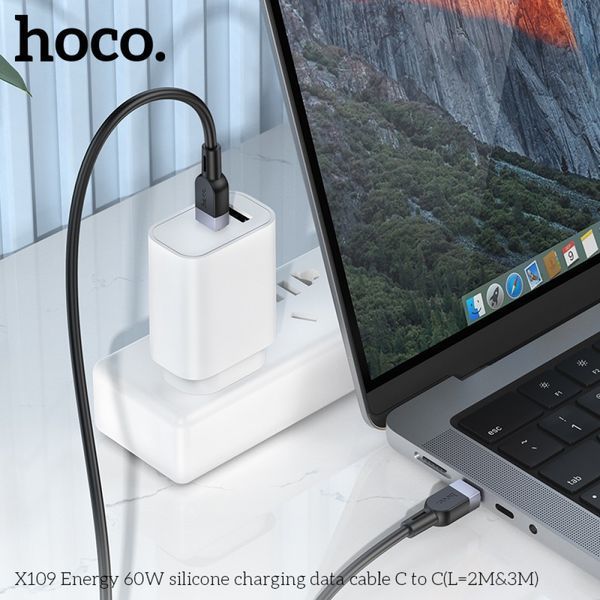 PD Кабель HOCO X109 Energy 60W silicone charging data cable Type-C to Type-C 60W/2m Black 00000001033 фото