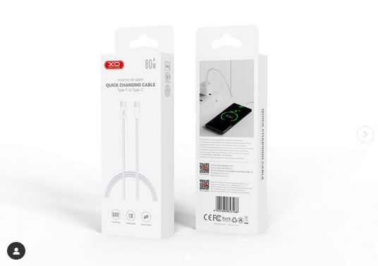 Кабель XO NB-Q260A iPhone15 Type-c to Type-c PD60W/1m White 00000000926 фото
