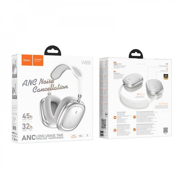 Навушники накладні HOCO W68 Calma ANC noise-canceling BT headphones Silver 00000000409 фото