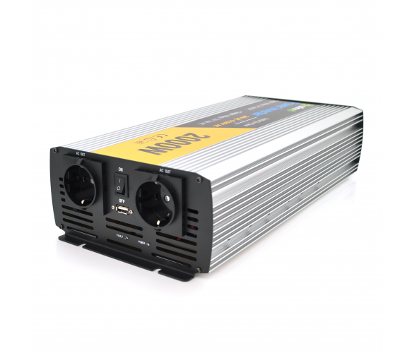 Інвертор напруги Solinved Sol-Yb24-2000M, 24V/220V, 2000W з апроксимованою синусоїдою, 2Shuko, USB, клемні дроти, Q5 00000009326 фото