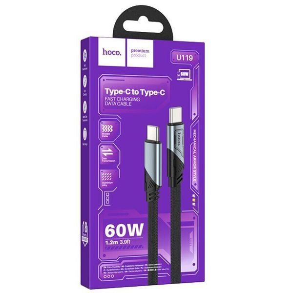 PD Кабель HOCO U119 Machine 60W charging data cable Type-C to Type-C 1,2m Black 00000000965 фото
