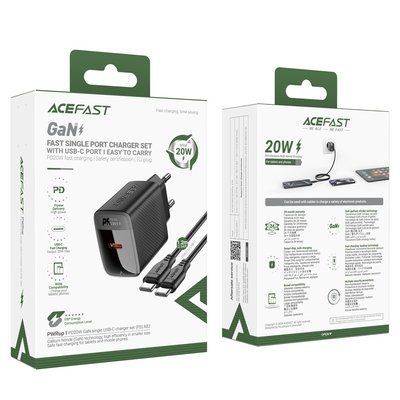 МЗП ACEFAST A82 PD20W GaN (USB-C) Cable Type-C to Type-C 1,2m Black 00000000729 фото