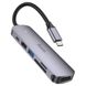 USB-хаб (кабель-перехідник/адаптер) Hoco HB28 Type-C multi-function converter(HDTV+USB3.0+USB2.0+SD+TF+PD) Metal Gray 00000006168 фото 2